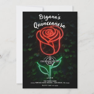 Invitation Lierre de rose lumineux au néon rouge 15 Quinceañe