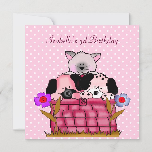 Invitation Lieu de fête pour les 3 ans Chats Chiens amis (Devant)