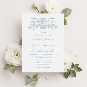 Invitation Lieu, Vieille Fortune Esthétique, bleu clair