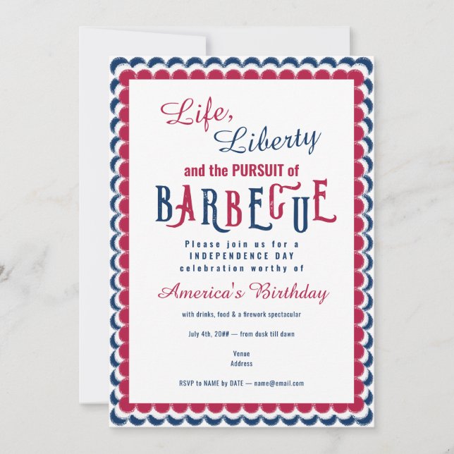 Invitation Life Liberty 4 juillet Feu de barbecue patriotique (Devant)