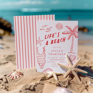 Invitation Life's a Beach Girls Red 30th Summer Birthday