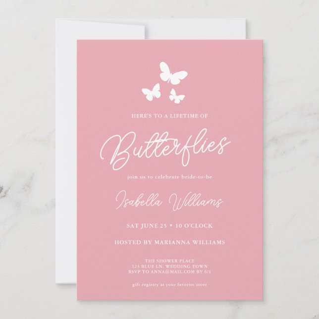 Invitation Lifetime of Butterflies Blush Pink Bridal Shower (Devant)