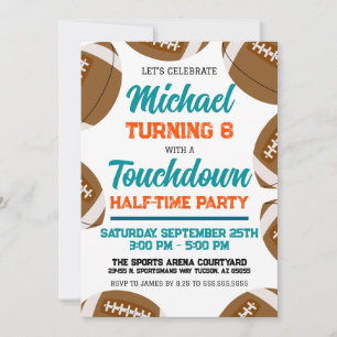 Invitation Light Aqua Orange Football Demi-Anniversaire