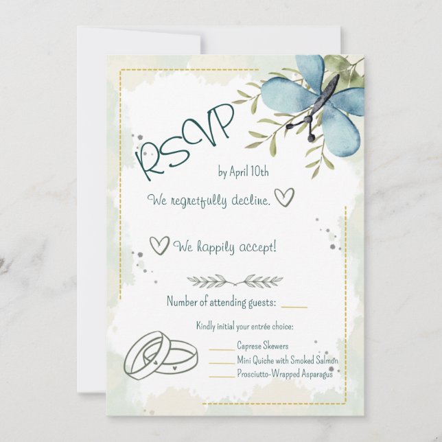 Invitation Light Blue Butterfly Watercolour RSVP Card (Devant)