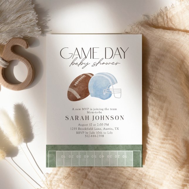 Invitation Light Blue Game Day Football Baby Shower (Créateur téléchargé)
