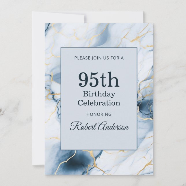 Invitation Light Blue Marble 95th Birthday (Devant)