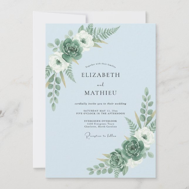 Invitation Light Blue Organic Woodland Wedding (Devant)