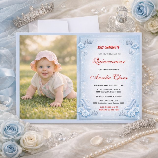 Invitation Light Blue Silver Princess Quinceanera Birthday  (Light Blue Silver Princess Quinceanera Birthday Invitation
)