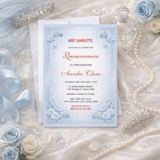 Invitation Light Blue Silver Princess Quinceanera Birthday  (Light Blue Silver Princess Quinceanera Birthday Invitation
)