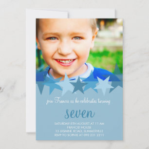 Invitation Light Blue Stars Enfants Photo Anniversaire Invita
