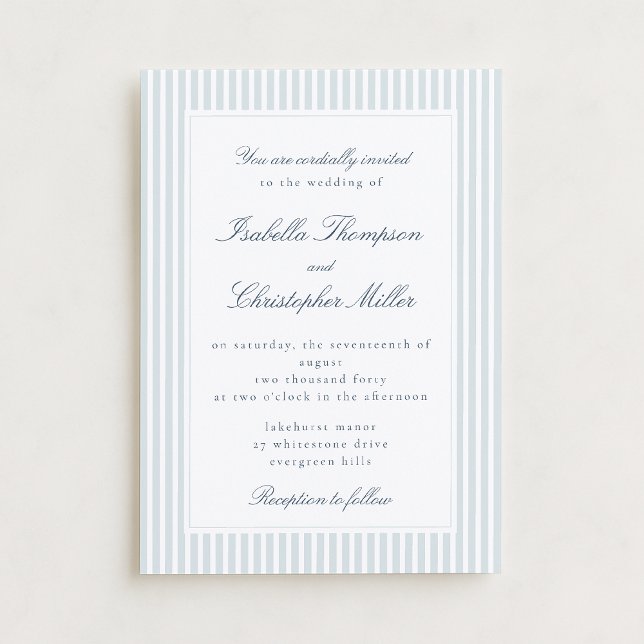 Invitation Light Blue Striped Modern Script Wedding Invitatio (Créateur téléchargé)