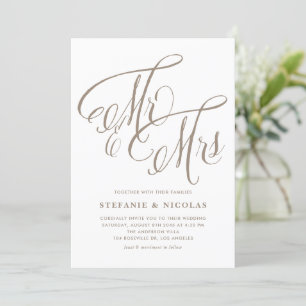 Invitation Light Gold M. et Mme Rustic Calligraphy Mariage