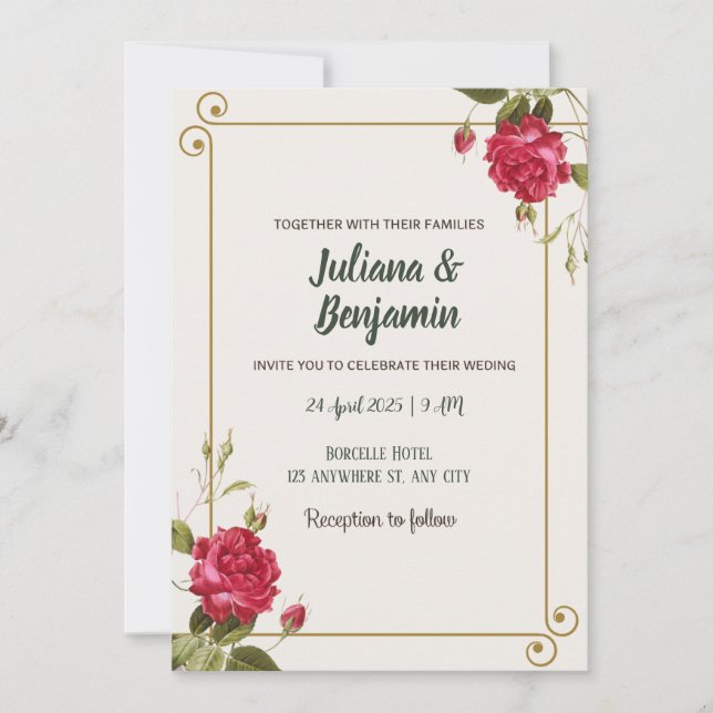 Invitation Light Grayish Orange and Dark Yellow wedding  (Devant)