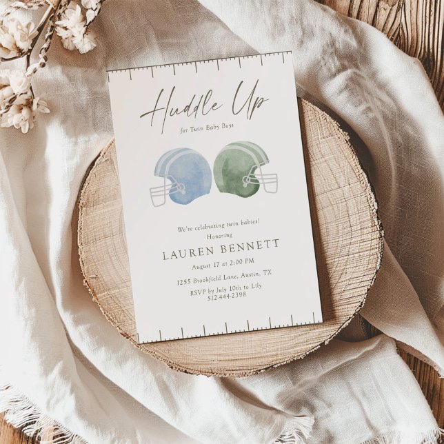 Invitation Light Green Blue Huddle Up Twin Boys Baby Shower (Créateur téléchargé)