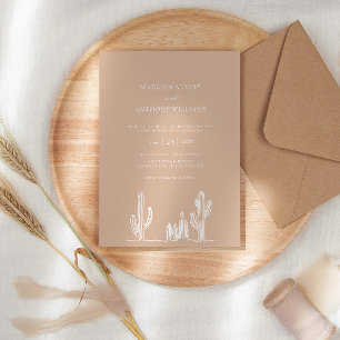 Invitation Light Sand Wedding Line Art Desert Cactus