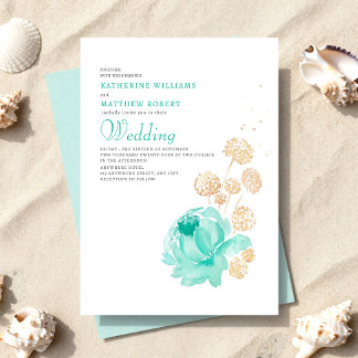 Invitation Light Teal & beige Summer Beach Wedding