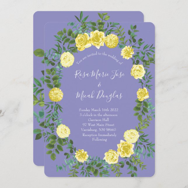 Invitation Light yellow Periwinkle Blue Rose Wedding (Devant / Derrière)