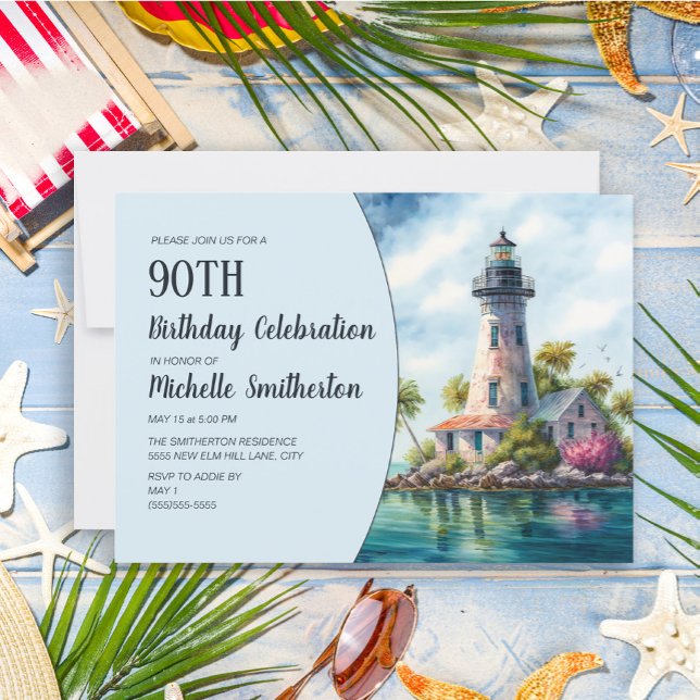Invitation Lighthouse Palmiers Tropicaux 90e Anniversaire (Créateur téléchargé)