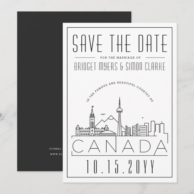 Invitation Ligne aérienne normalisée Mariage du Canada Enregi (Devant / Derrière)