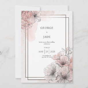 Invitation Ligne artistique florale rose moderne pour mariage