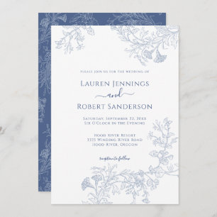 Invitation Ligne Bleue Chic Mariage Floral tiré