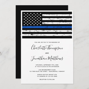 Invitation Ligne Bleue Mince Police Mariage Invi