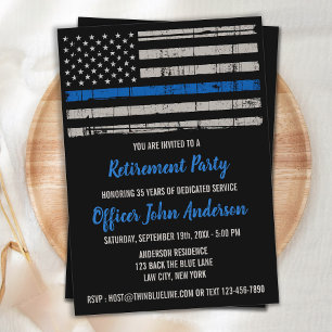 Invitation Ligne Bleue Mince - USA FLAG Blue - Retraite de po