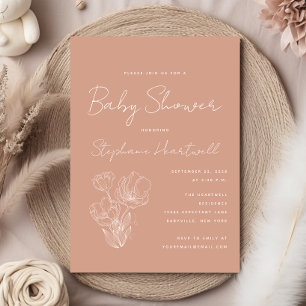 Invitation Ligne Botanique Moderne Baby shower Art Terracotta