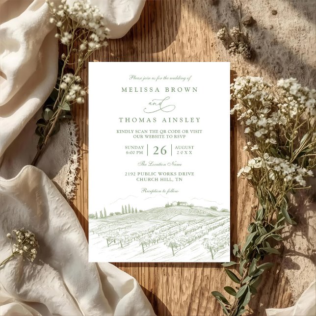 Invitation Ligne d'art de campagne rustique Mariage élégant Q (Créateur téléchargé)