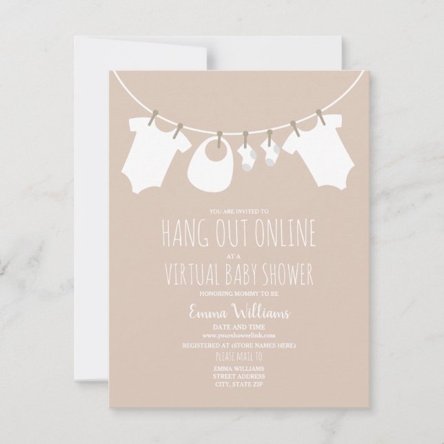 Invitation Ligne de Baby shower de fille rose virtuelle en li (Devant)