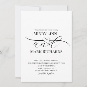 Invitation Ligne de Coeur romantique Script Mariage vert noir