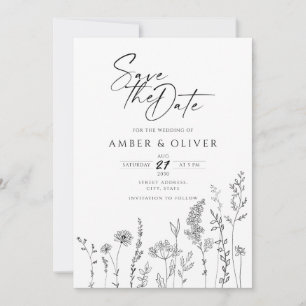 Invitation Ligne De Fleur sauvage Simple Art Enregistrer La D