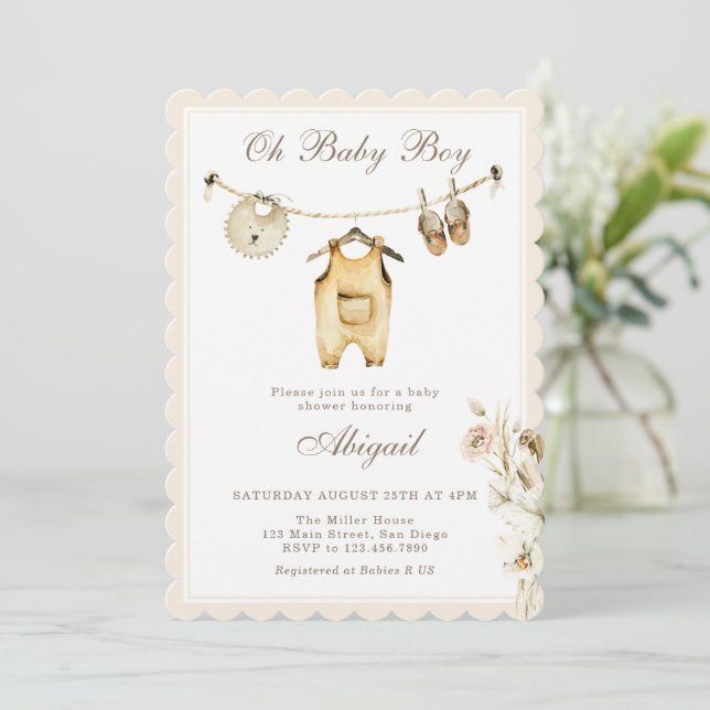 Invitation Ligne de vêtements bébé garçon herbe de Pampas Bab (Debout devant)