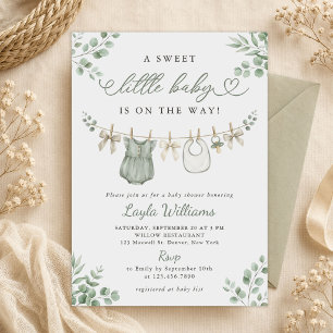 Invitation Ligne de vêtements de bébé fille douce verte Baby