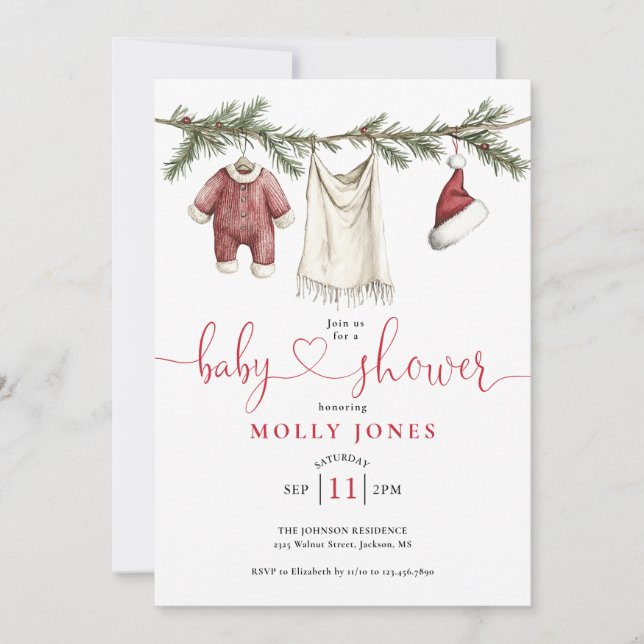 Invitation Ligne de vêtements de Noël Baby Shower pour tout (Devant)