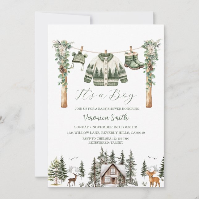 Invitation Ligne de vêtements élégante pour bébé au thème de  (Devant)