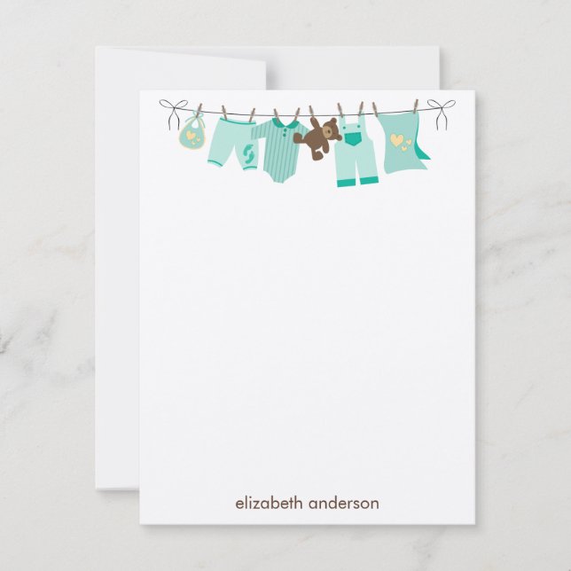 Invitation Ligne de vêtements pour bébé vertNotes de remercie (Devant)