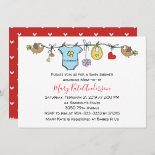 Invitation Ligne de vêtements rouges mignons BABY SHOWER neut