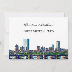 Invitation Ligne d'horizon de Boston #2Col Fête Sweet 16