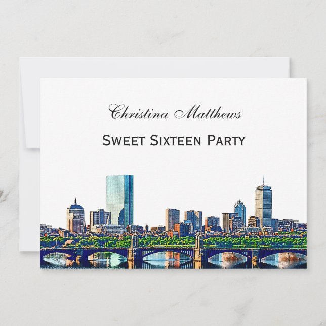 Invitation Ligne d'horizon de Boston #2Col Fête Sweet 16 (Dos)