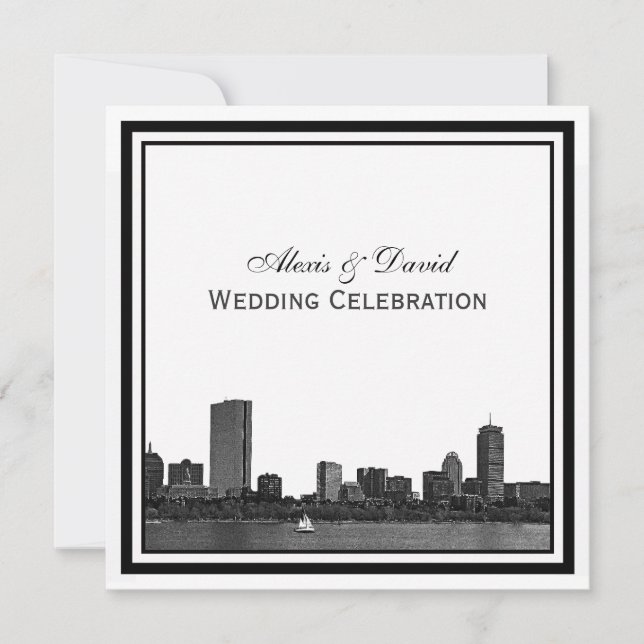 Invitation Ligne d'horizon de Boston Gravée Cadre de Mariage (Devant)