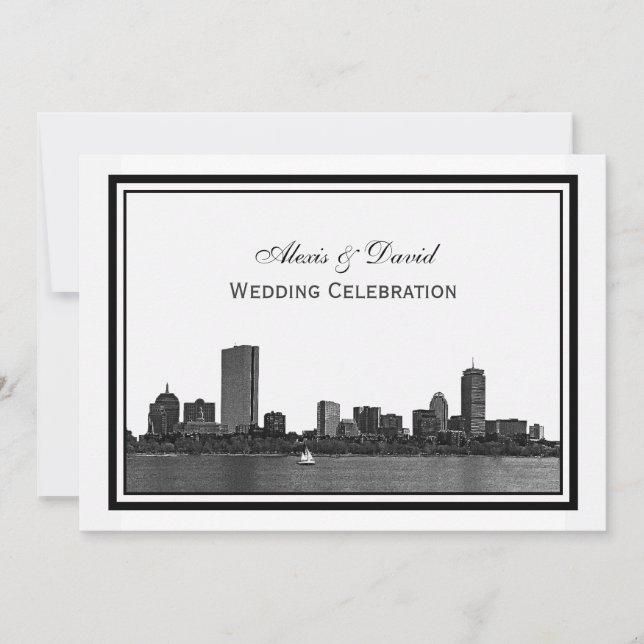 Invitation Ligne d'horizon de Boston Gravée Cadre H Mariage (Devant)