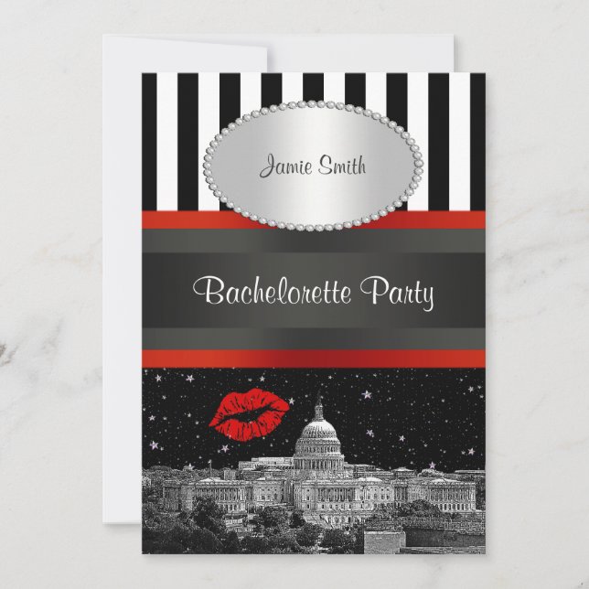Invitation Ligne d'horizon de DC Noir Blanc Strp Rouge Baiser (Devant)