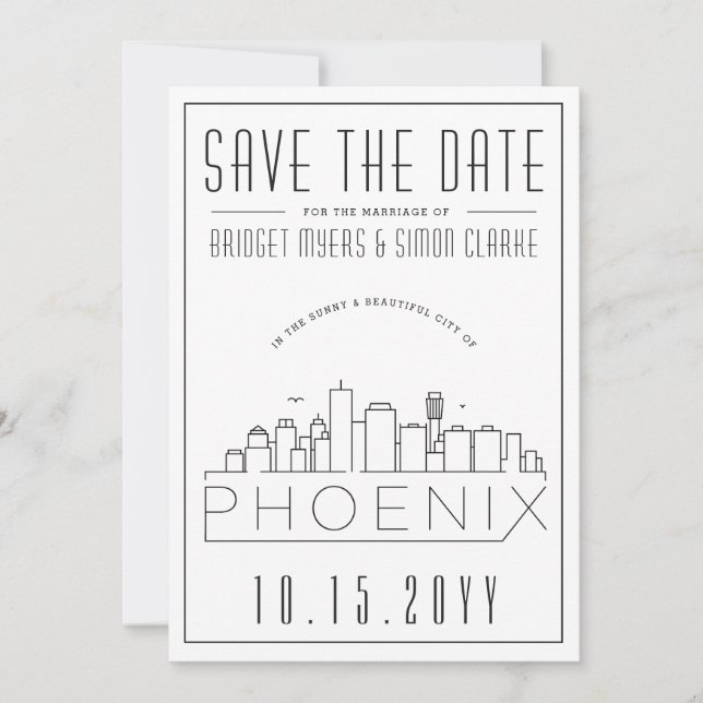 Invitation Ligne d'horizon stylisée de mariage à Phoenix, car (Devant)