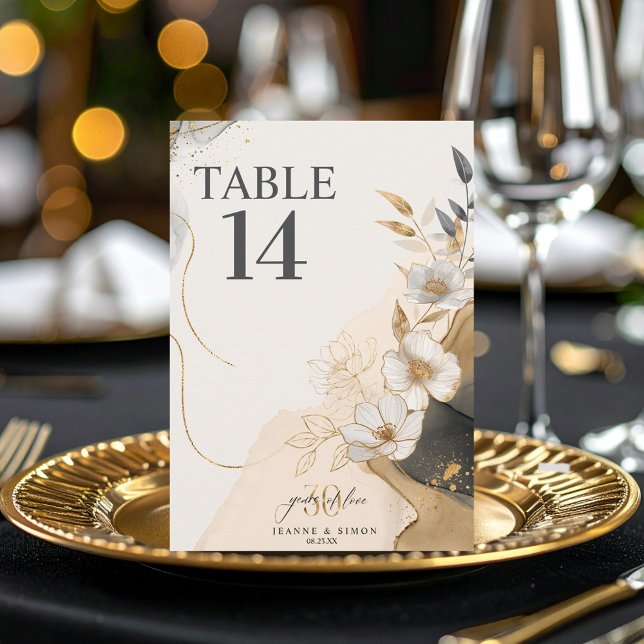 Invitation Ligne dorée Floral 30e anniversaire Table Num ID11 (Créateur téléchargé)