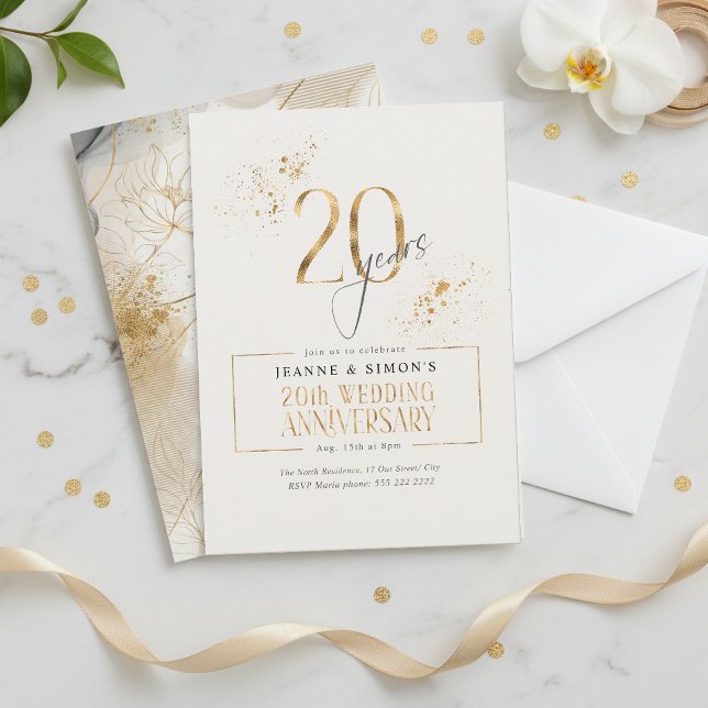 Invitation Ligne dorée florale 20e anniversaire ID1169 (Créateur téléchargé)