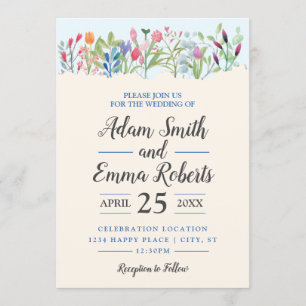 Invitation Ligne du Mariage Fleur sauvage Watercolor