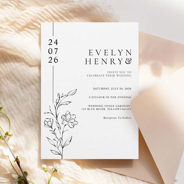 Invitation Ligne Élégante Florale Mariage Chic Moderne (Créateur téléchargé)