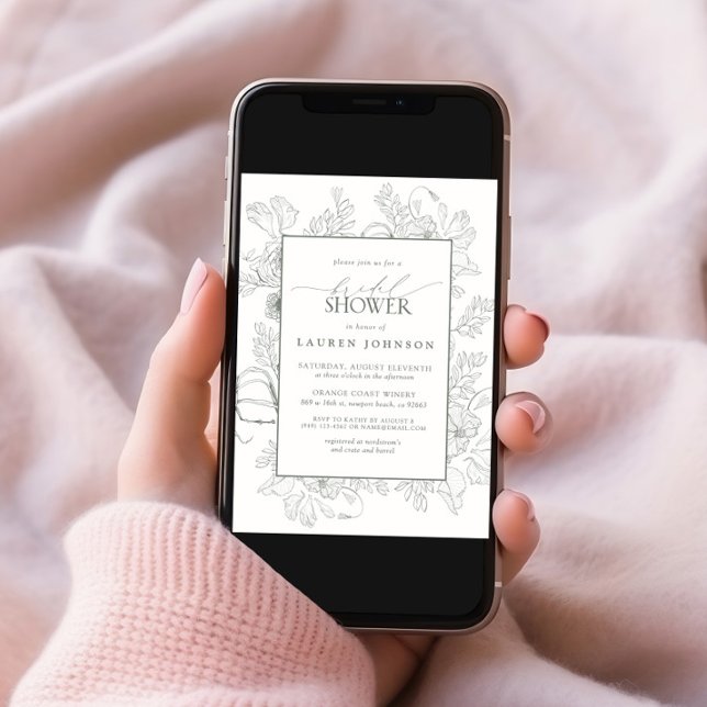 Invitation Ligne Florale moderne Art Sage Fête des mariées ve (Créateur téléchargé)