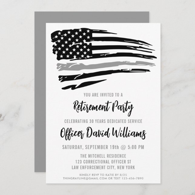 Invitation Ligne mince Grey Agent correctionnel Retraite (Devant / Derrière)